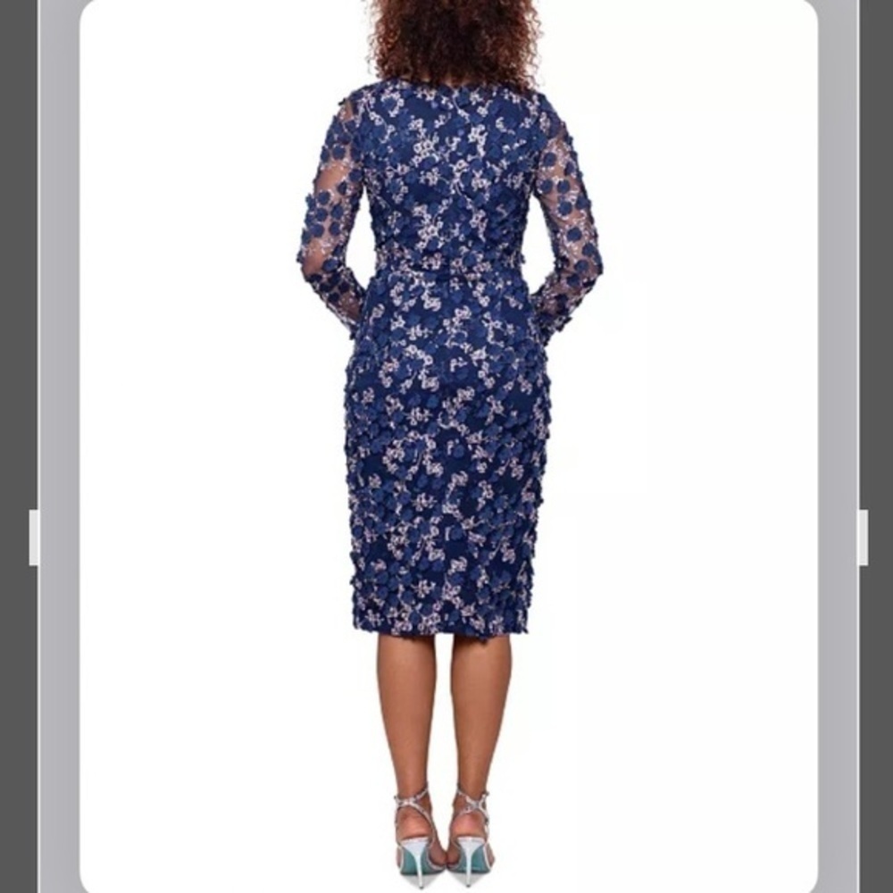 XSCAPE 3D-Floral Lace Midi Dress in Navy/Blush - Picture 2 of 11
